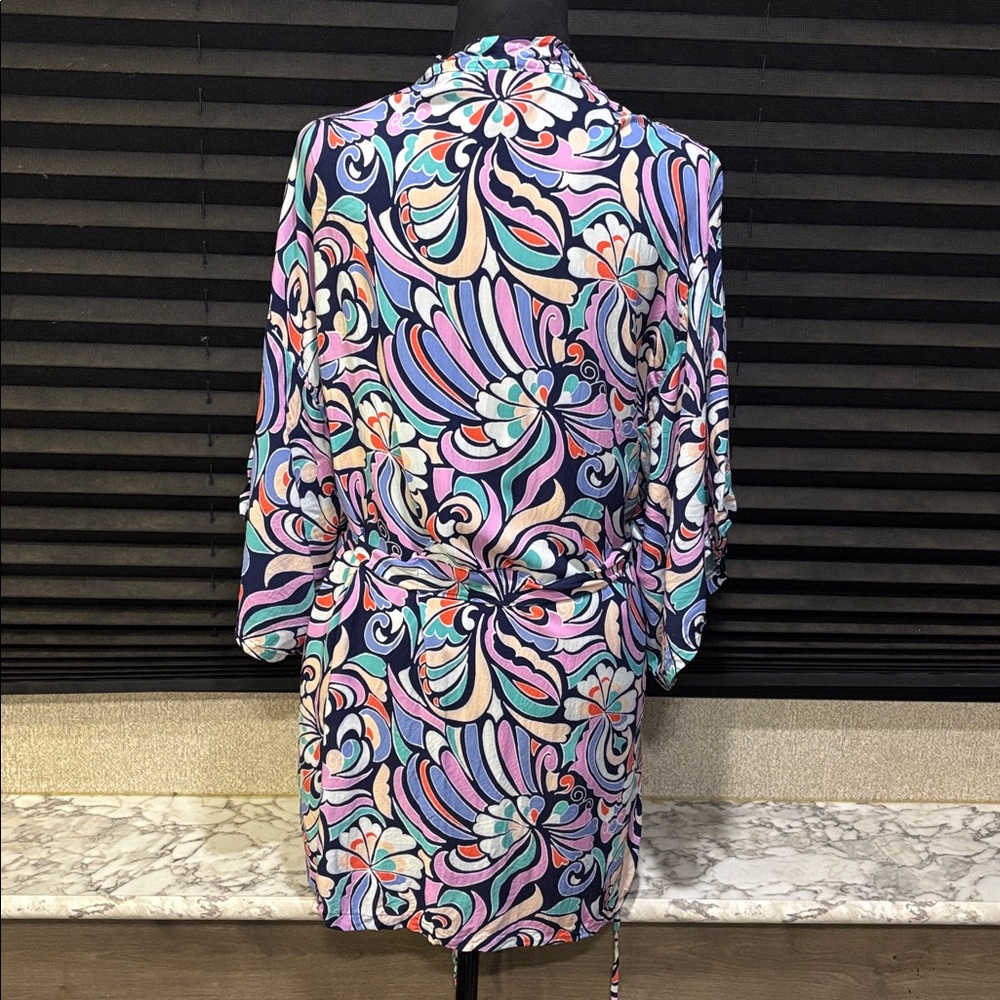 Josie Natori Women’s Multi Color Heart Print Tie Waist Kimono Robe‎ SZ Medium - Picture 5 of 7
